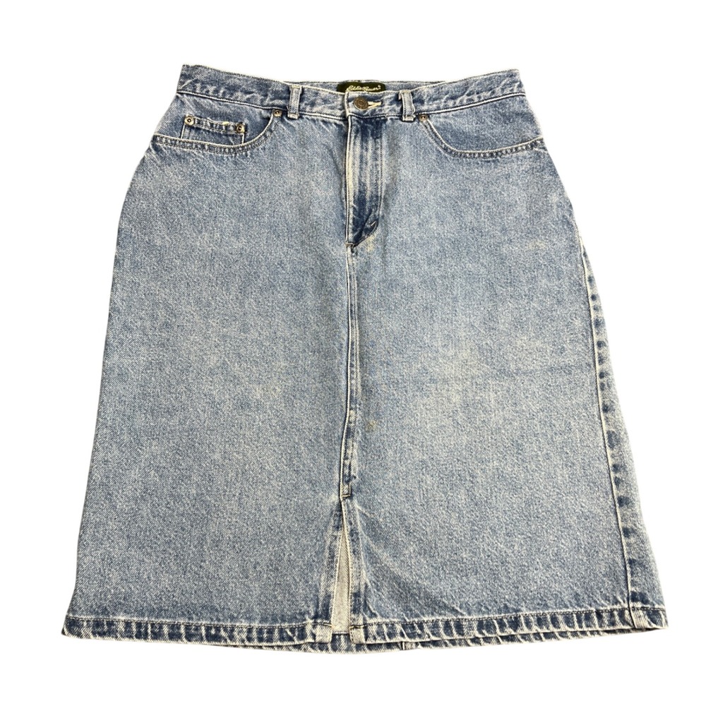 Eddie Bauer Vintage Light Wash Denim Midi Skirt Women‎ Size 10 Cotton High Rise